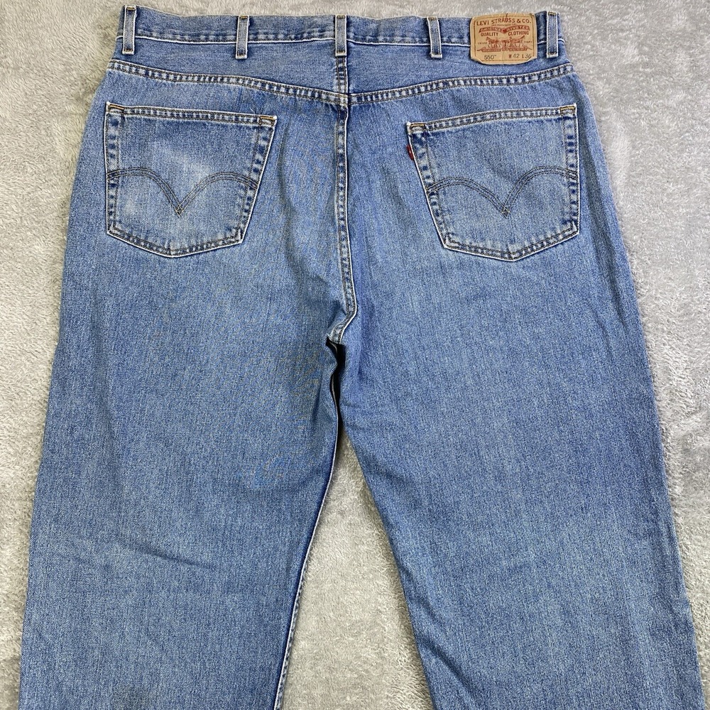 Levis 550 Jeans Men 42x36 Blue Relaxed Fit Tapered 100% Cotton Distressed y2k - Picture 4 of 16